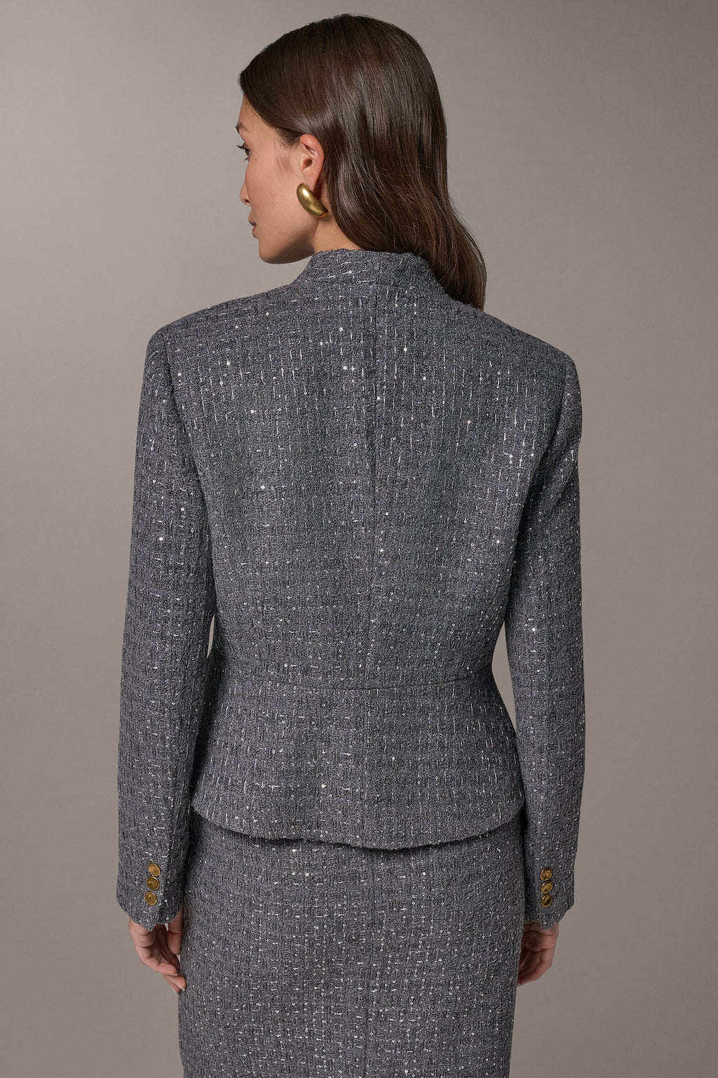SEQUIN TWEED PEPLUM SUIT JACKET