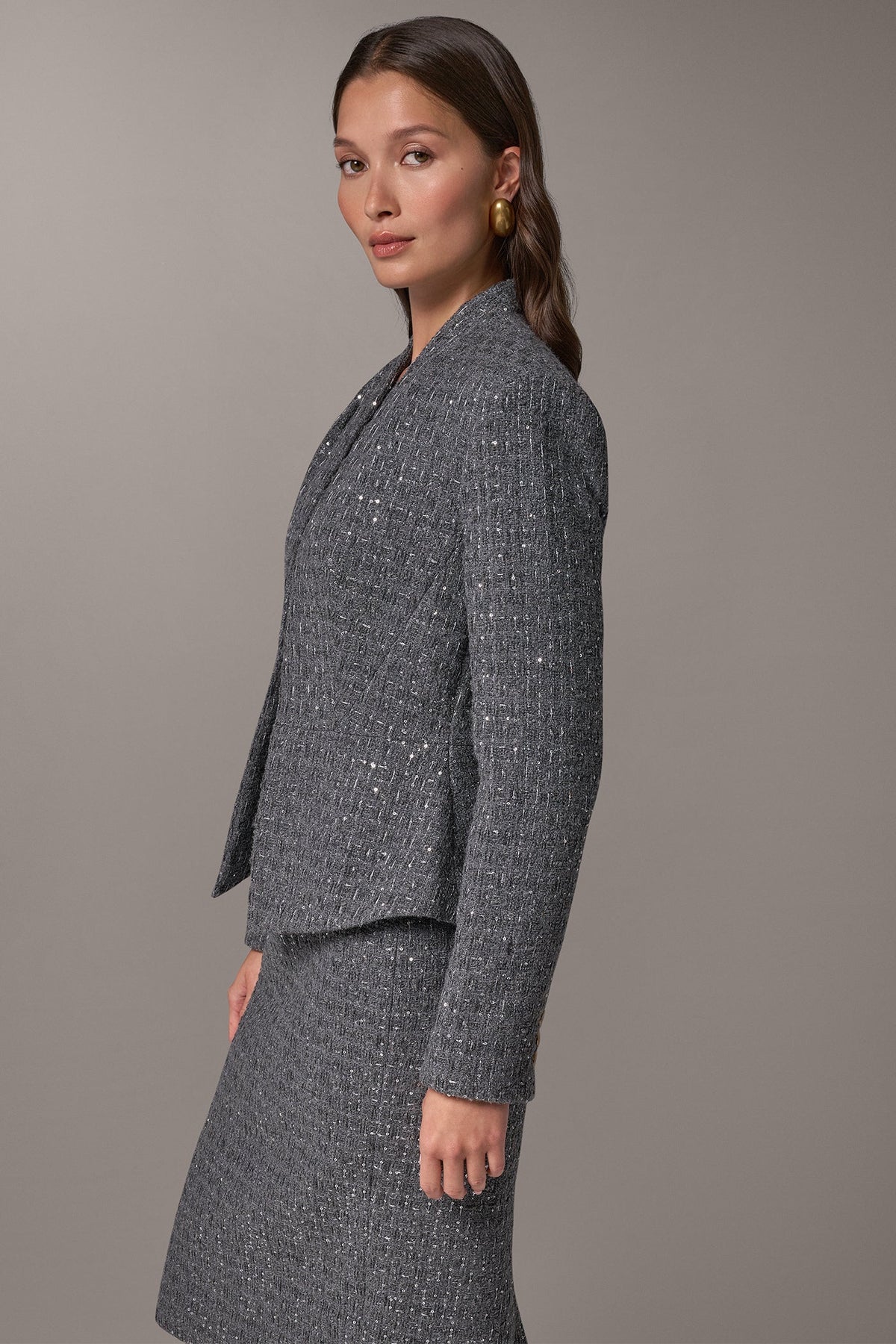 SEQUIN TWEED PEPLUM SUIT JACKET