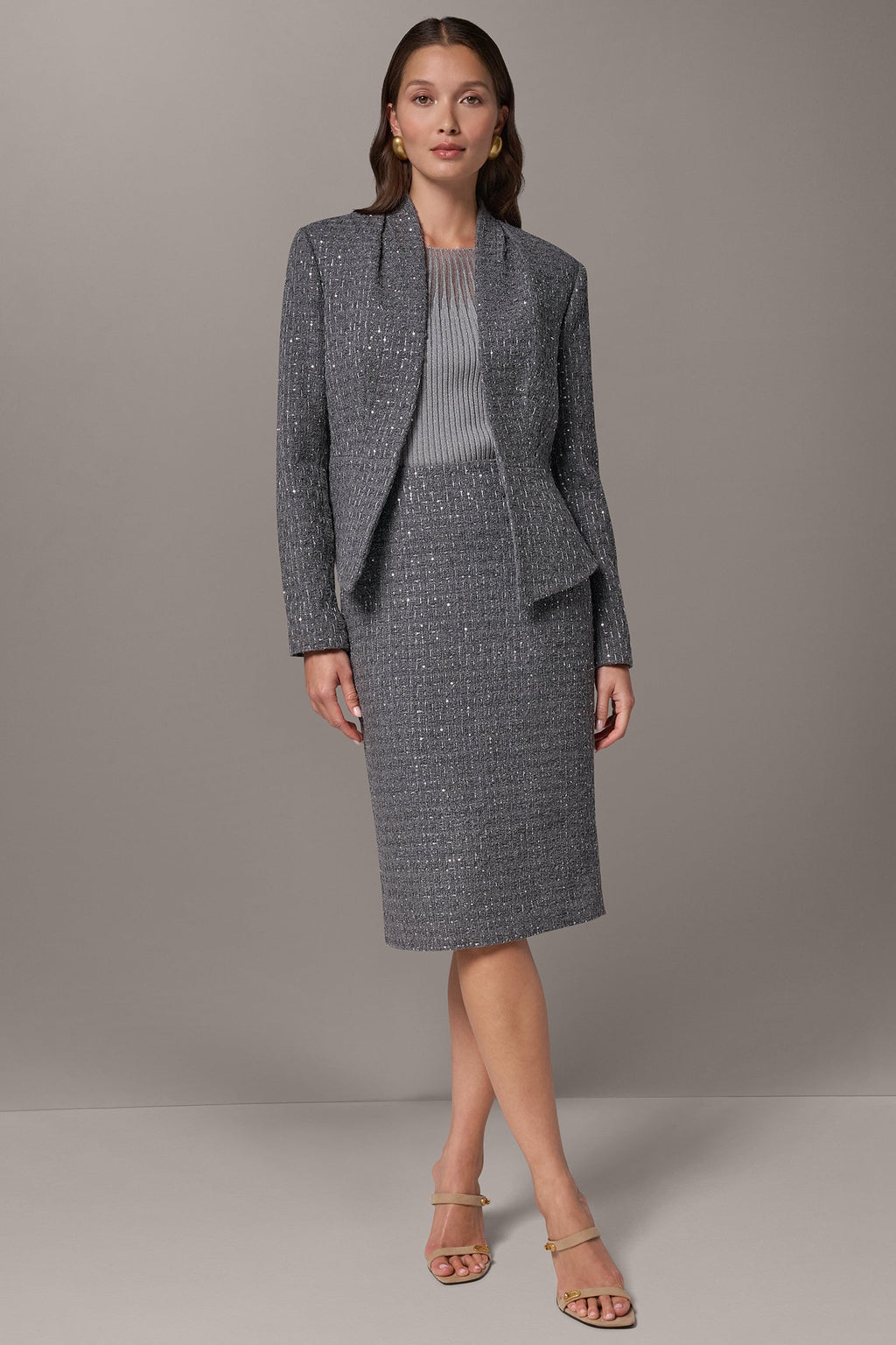 SEQUIN TWEED PEPLUM SUIT JACKET