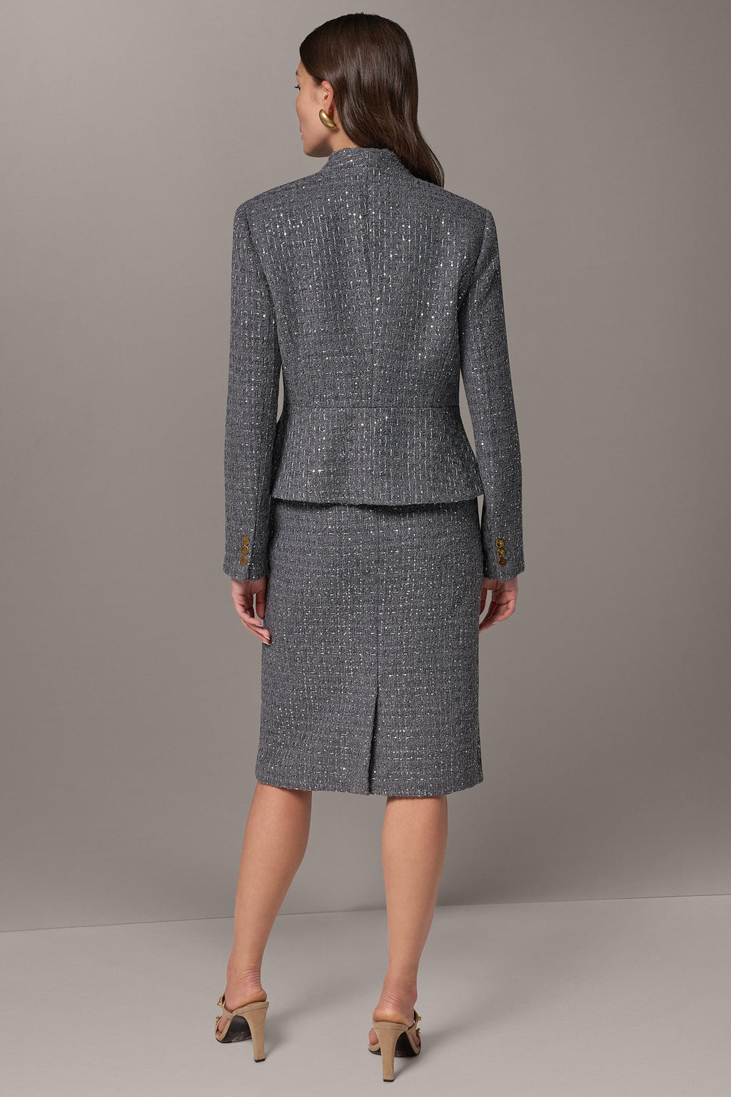 SEQUIN TWEED PEPLUM SUIT JACKET