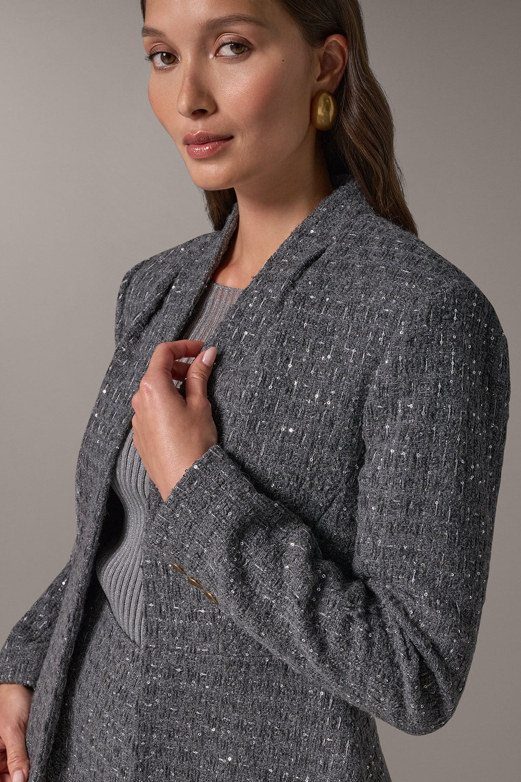 SEQUIN TWEED PEPLUM SUIT JACKET