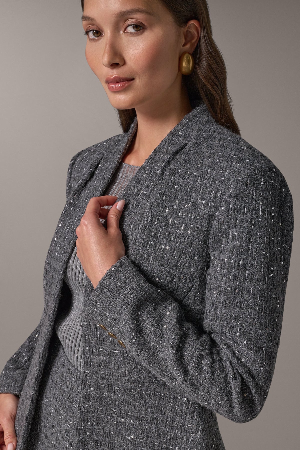 SEQUIN TWEED PEPLUM SUIT JACKET
