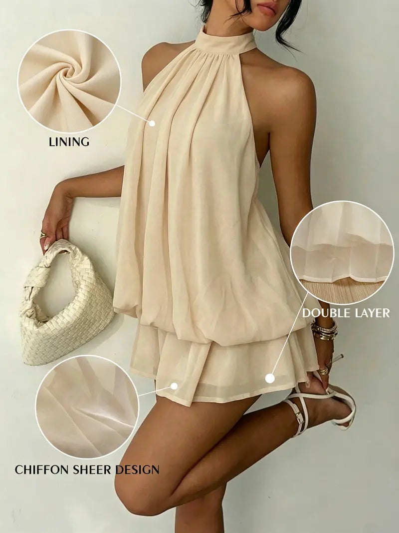 Summer Fashion Party Halter Neck Tie Back Mini Dress