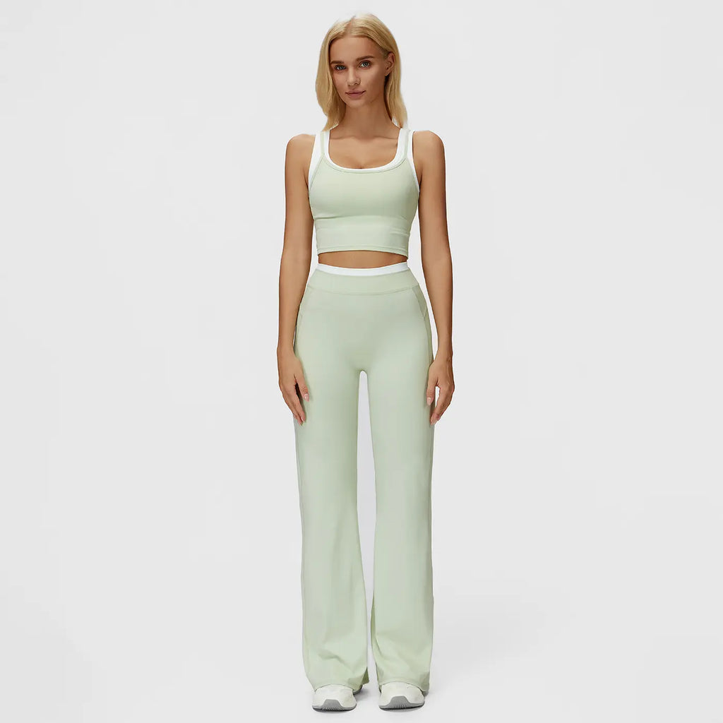 Sporty Two-Piece Set Women’s Plain Crop Cami Top & Flare Leg Pants Sports Set, Sporty Casual Comfy Breathable Two-Piece Outfits for Yoga, Gym, Workout, Running, Gym Workout Clothes,summerwins