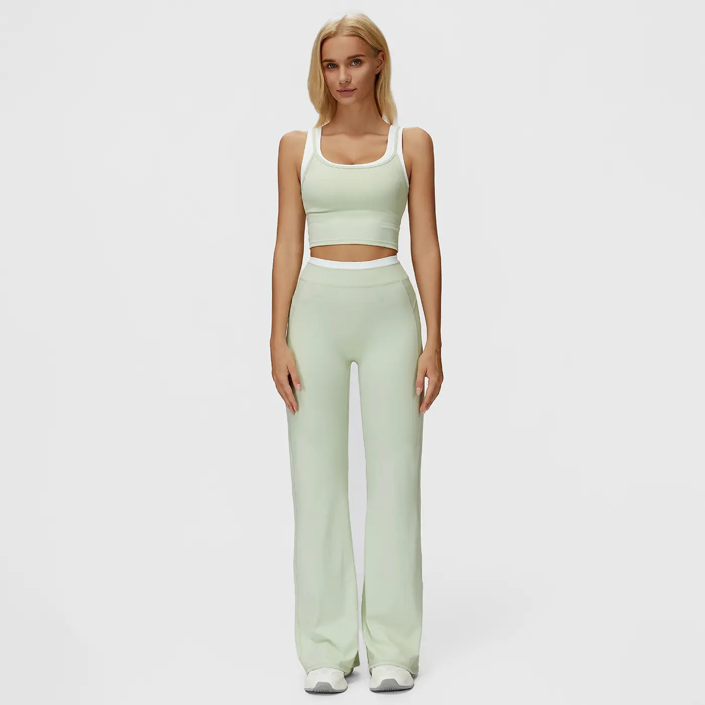 Sporty Two-Piece Set Women’s Plain Crop Cami Top & Flare Leg Pants Sports Set, Sporty Casual Comfy Breathable Two-Piece Outfits for Yoga, Gym, Workout, Running, Gym Workout Clothes,summerwins