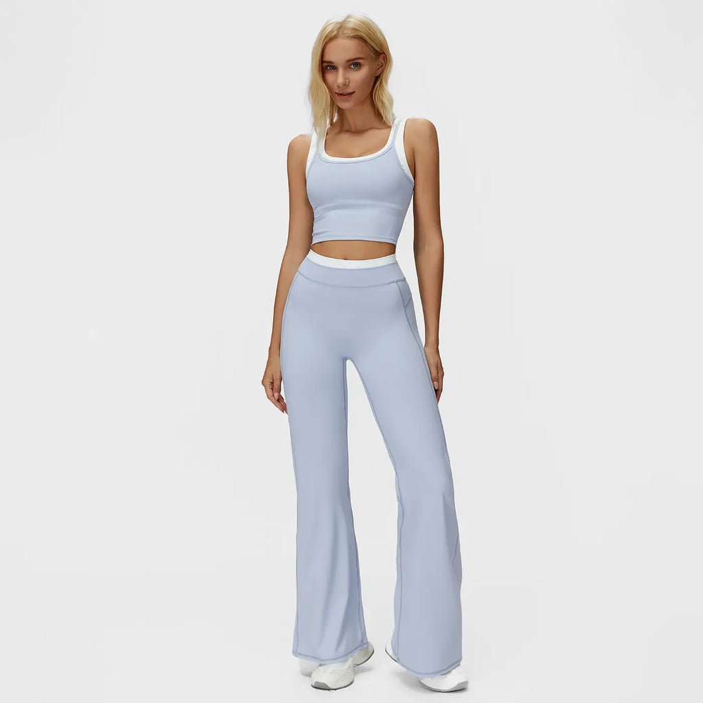Sporty Two-Piece Set Women’s Plain Crop Cami Top & Flare Leg Pants Sports Set, Sporty Casual Comfy Breathable Two-Piece Outfits for Yoga, Gym, Workout, Running, Gym Workout Clothes,summerwins