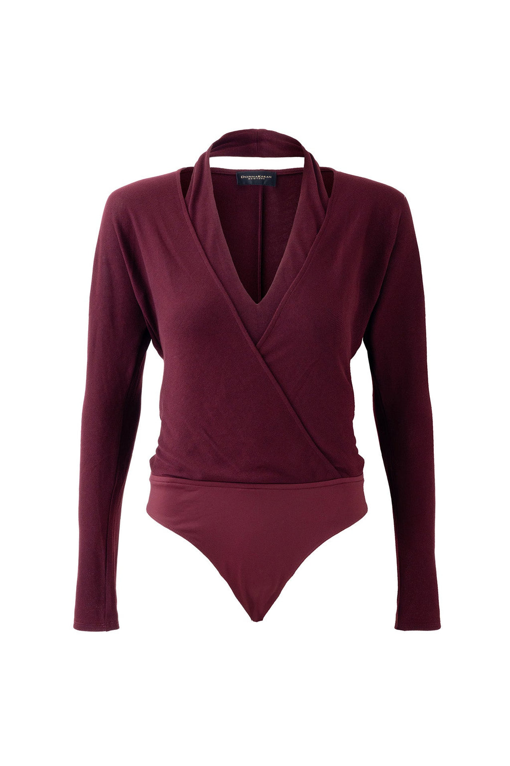 CUTOUT WRAP EFFECT V-NECK BODYSUIT