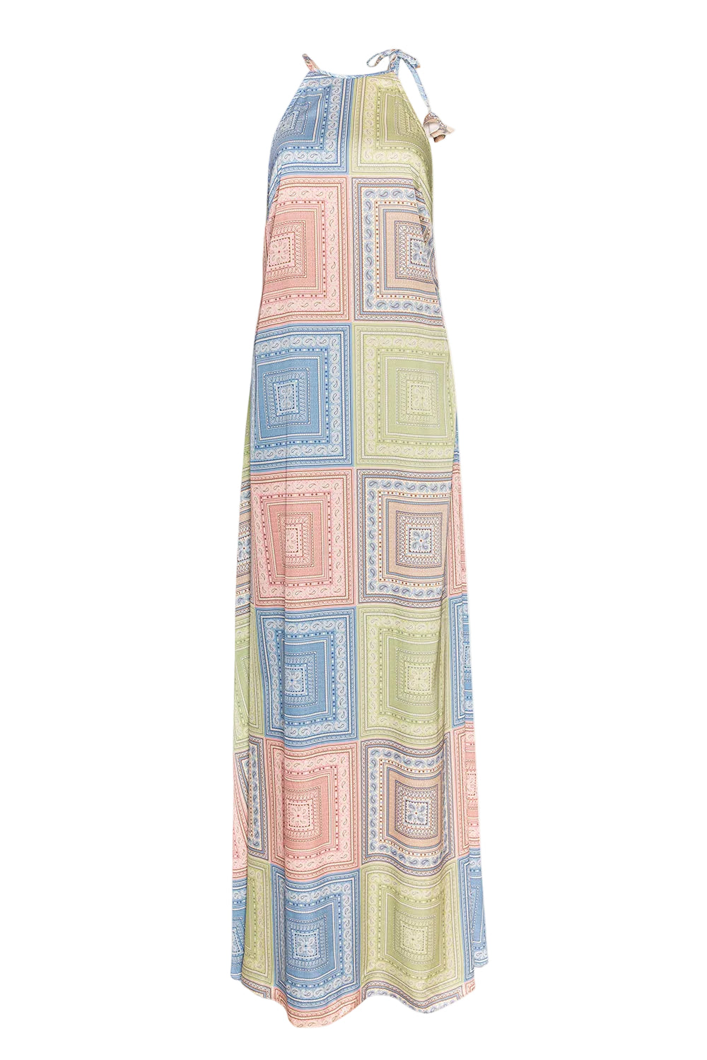 Multicolored patterned dress on a white background