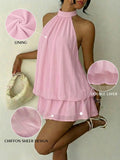 Summer Fashion Party Halter Neck Tie Back Mini Dress