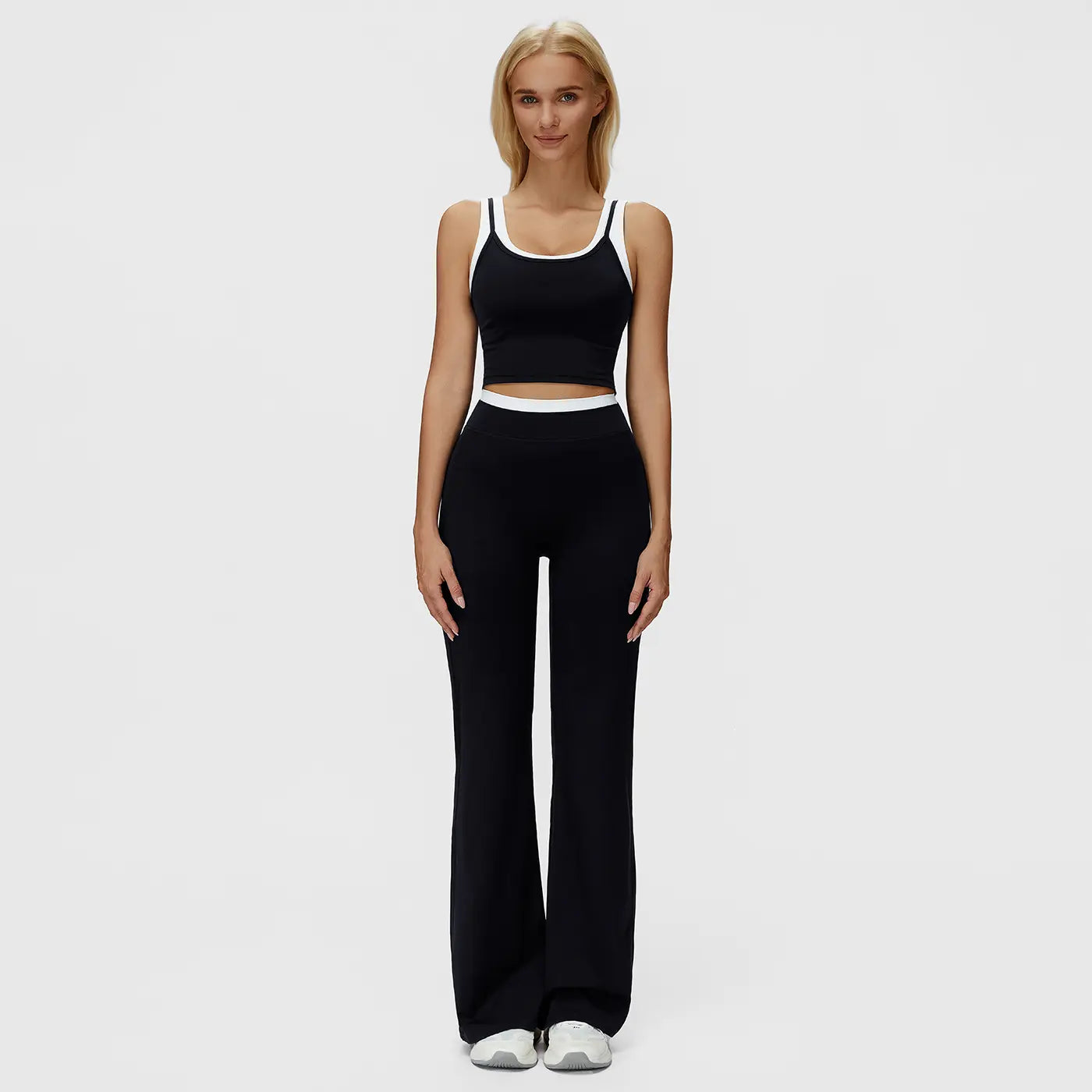 Sporty Two-Piece Set Women’s Plain Crop Cami Top & Flare Leg Pants Sports Set, Sporty Casual Comfy Breathable Two-Piece Outfits for Yoga, Gym, Workout, Running, Gym Workout Clothes,summerwins