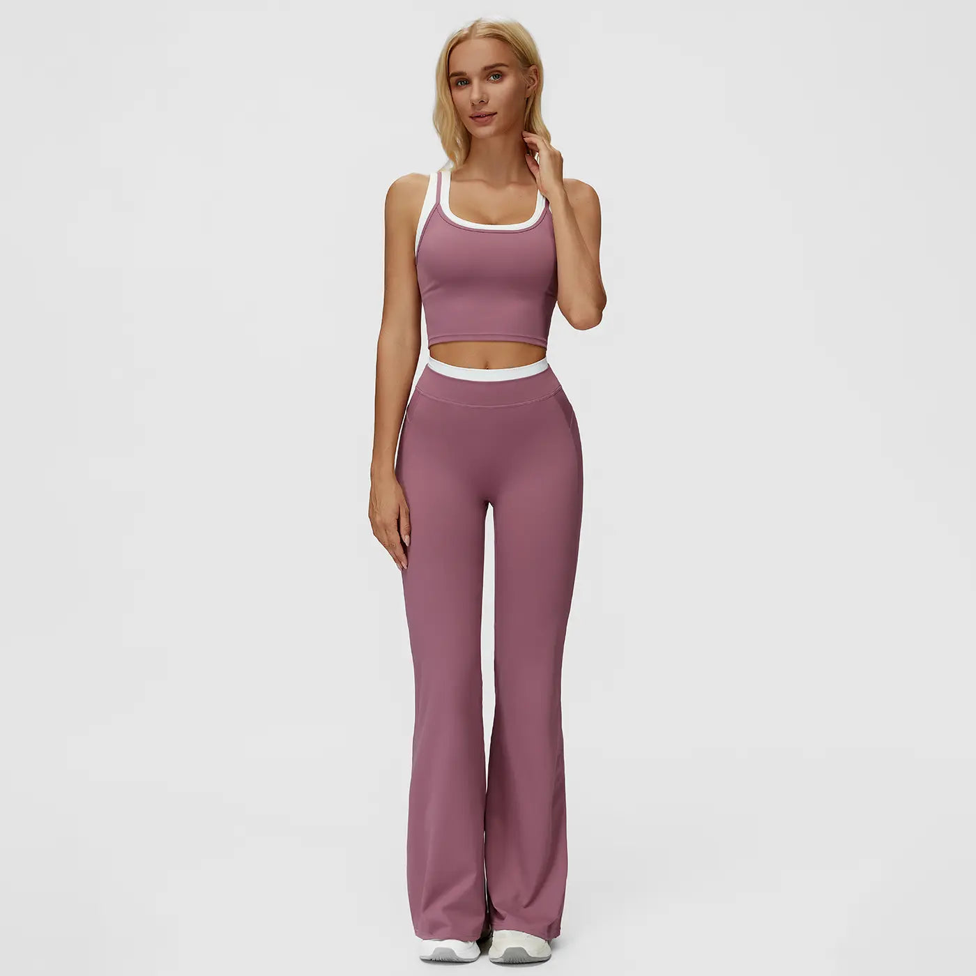 Sporty Two-Piece Set Women’s Plain Crop Cami Top & Flare Leg Pants Sports Set, Sporty Casual Comfy Breathable Two-Piece Outfits for Yoga, Gym, Workout, Running, Gym Workout Clothes,summerwins