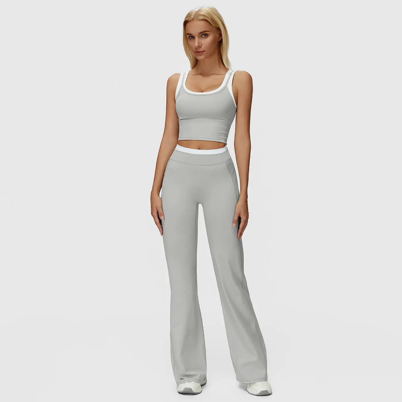 Sporty Two-Piece Set Women’s Plain Crop Cami Top & Flare Leg Pants Sports Set, Sporty Casual Comfy Breathable Two-Piece Outfits for Yoga, Gym, Workout, Running, Gym Workout Clothes,summerwins