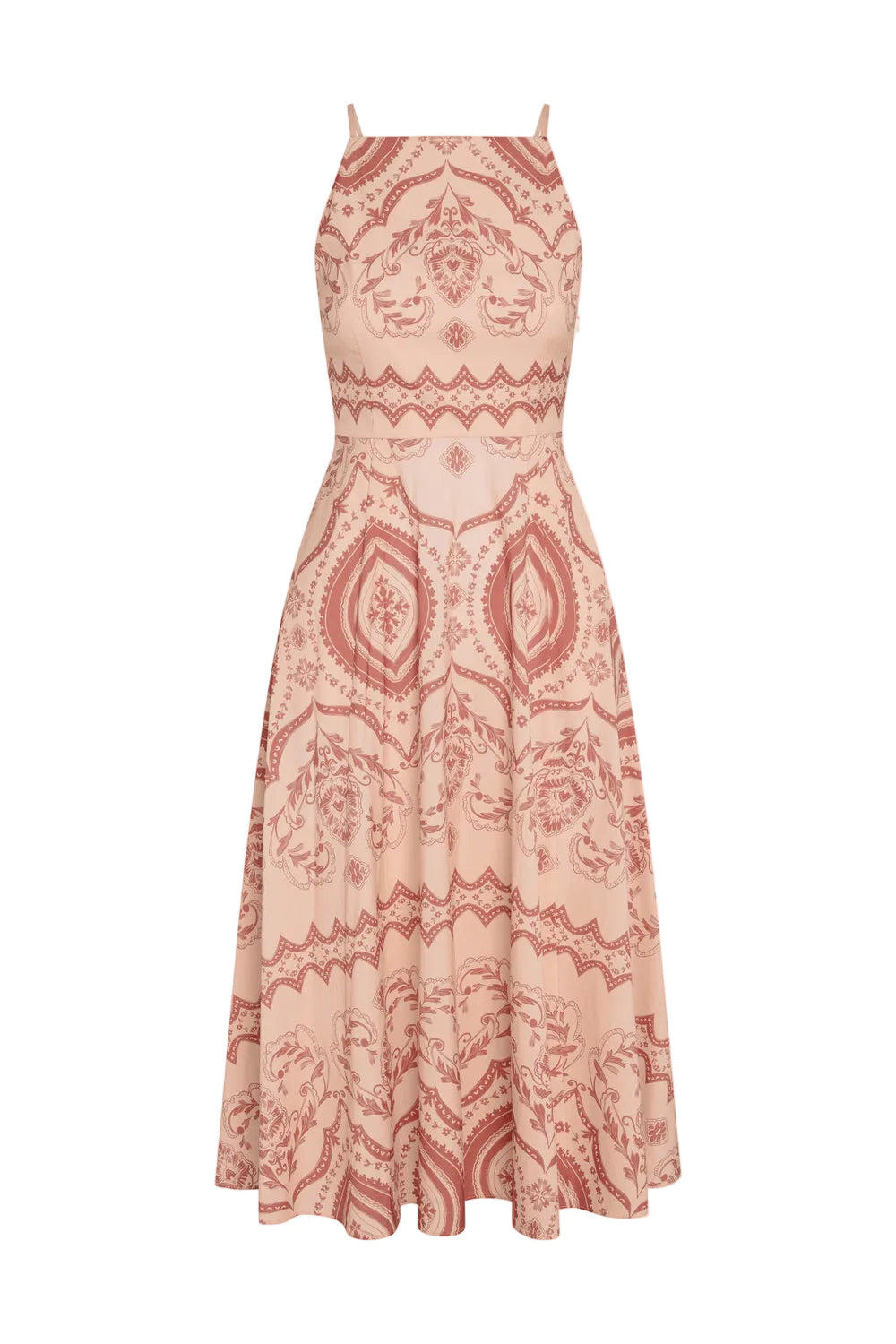 Pink patterned dress on a white background