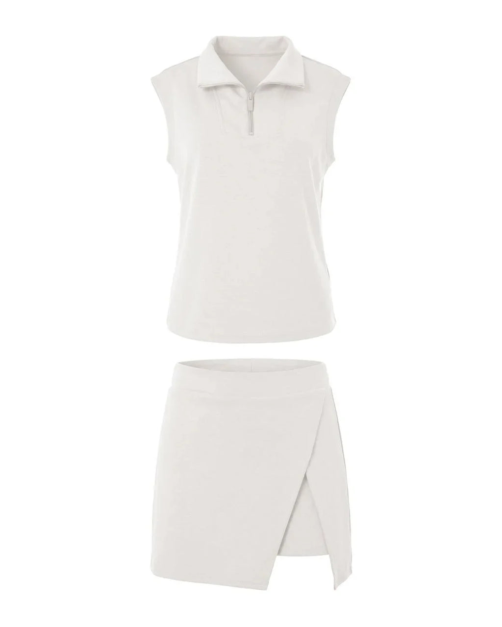Women’s Summer 2 Piece Skirt Set – Sleeveless Half Zip Tennis Outfit