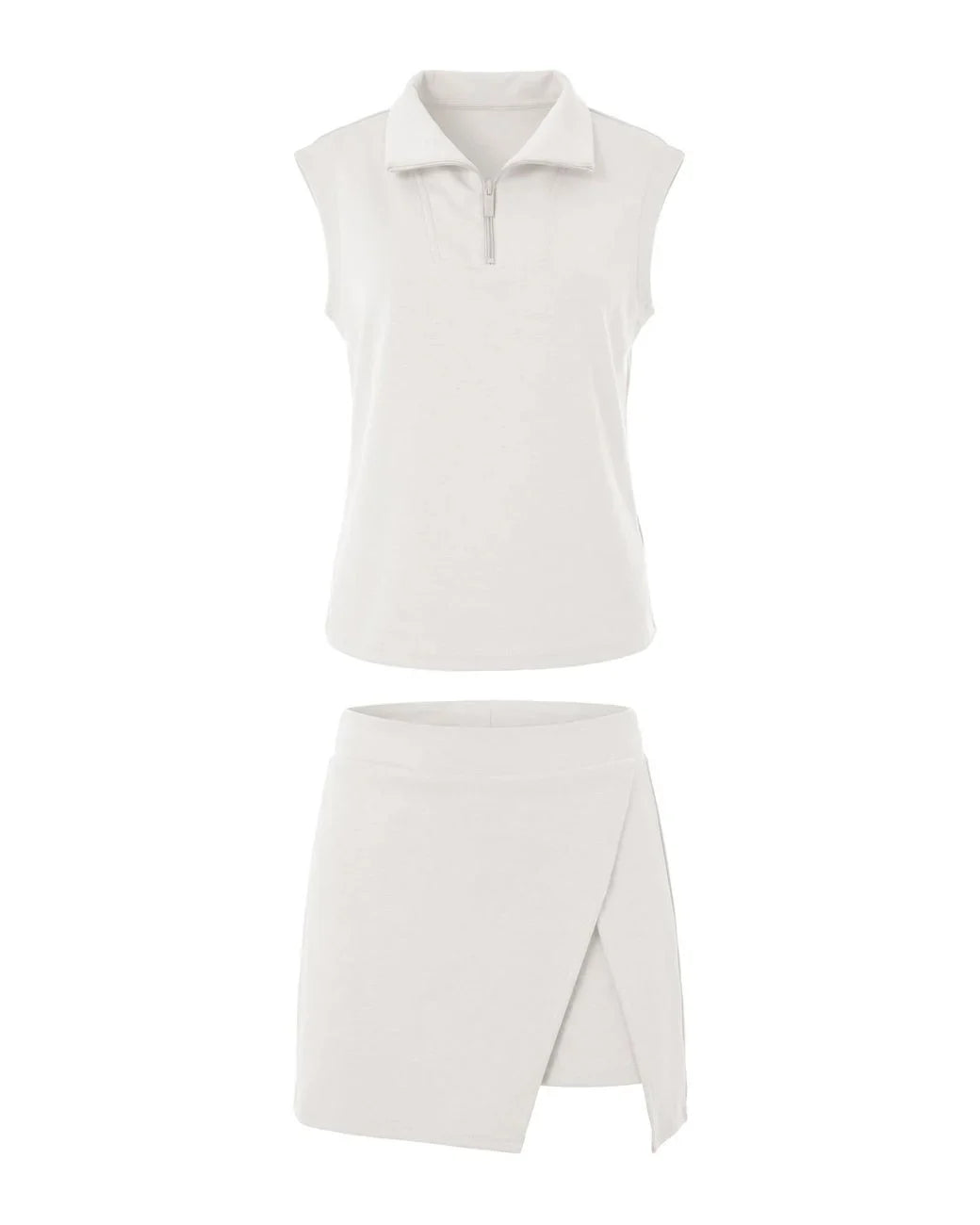 Women’s Summer 2 Piece Skirt Set – Sleeveless Half Zip Tennis Outfit